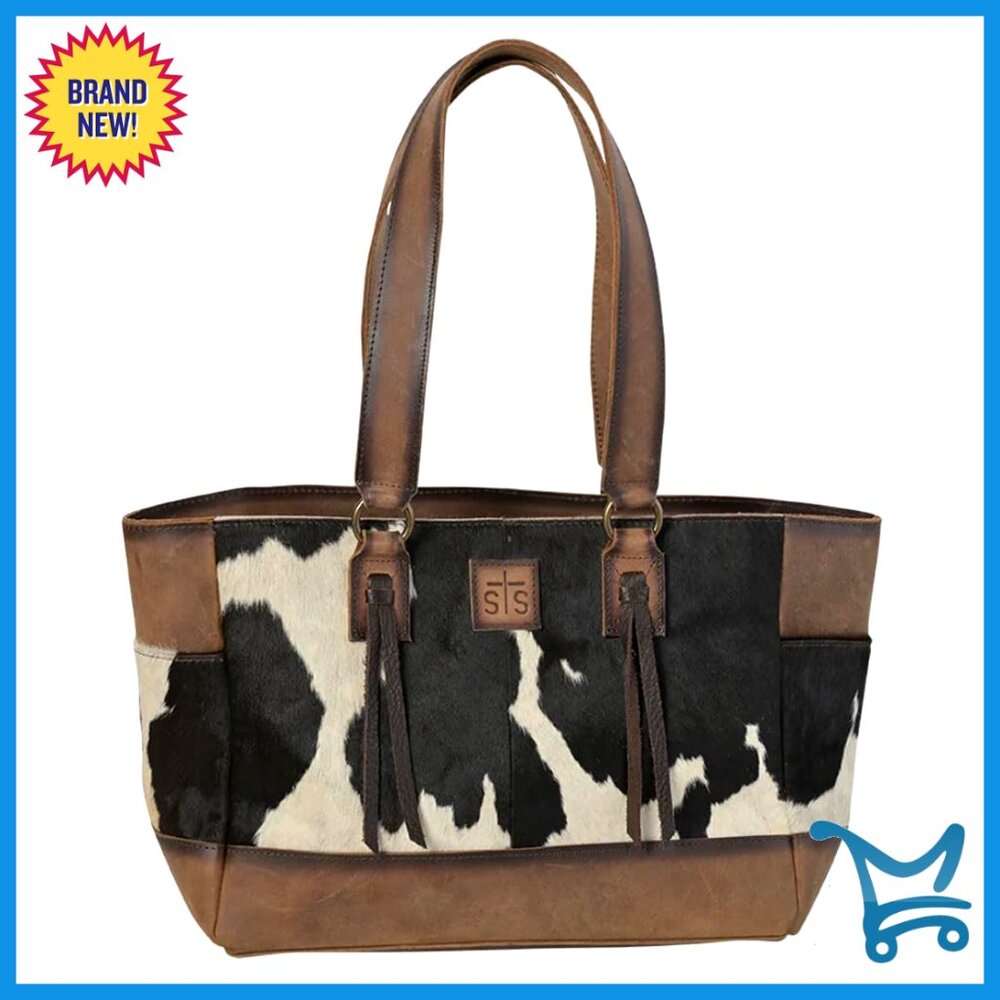 Genuine Cowhide Leather Tote Bag With Dual Shoulder Straps